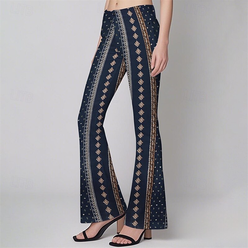 Retro Vintage Boho 1970s Bell Bottoms Pants Flare Leggings Flared Trousers Hippie Disco High Waist Tribal Fancy Dress Women's Halloween Carnival Vacation Music Festival Festival Adults' Pants