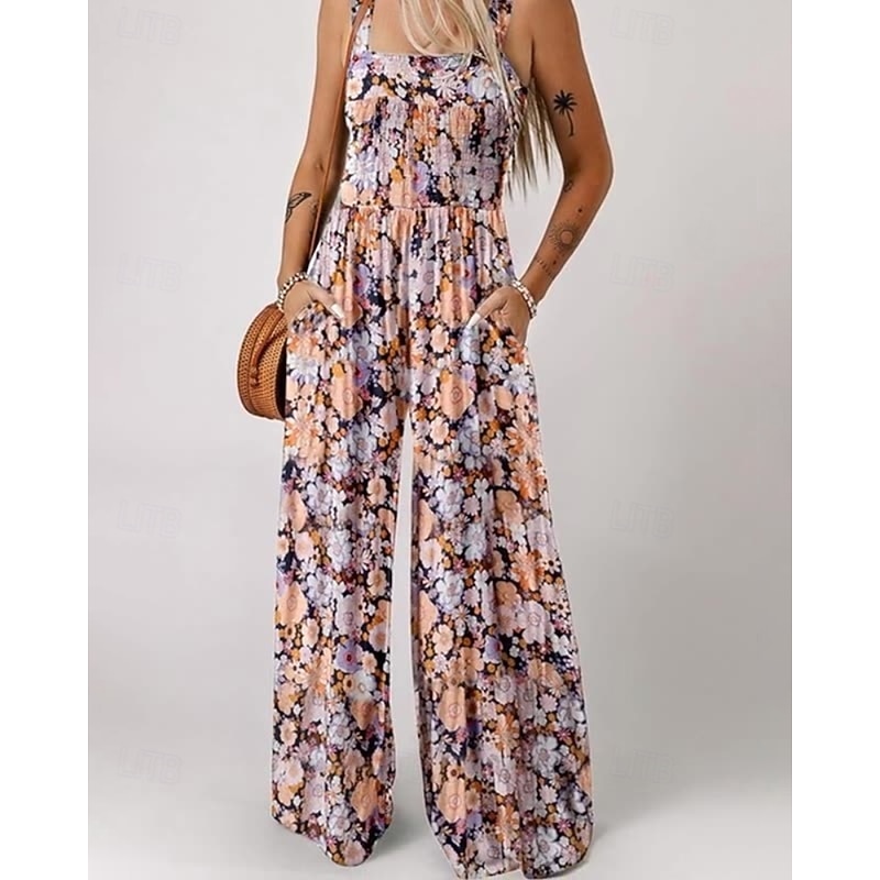 Women's Normal Jumpsuit Casual Floral Sleeveless U Neck Print Street Daily Regular Fit Pink Blue Green Summer4