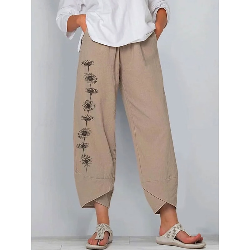 Women's Chinos Baggy Pants Beach Shorts Vacation Vintage Ethnic Style Ankle-Length High Waist Floral Graphic Drawstring Patchwork Wide Leg Thermal Warm Soft Breathable Micro-elastic Formal Vacation