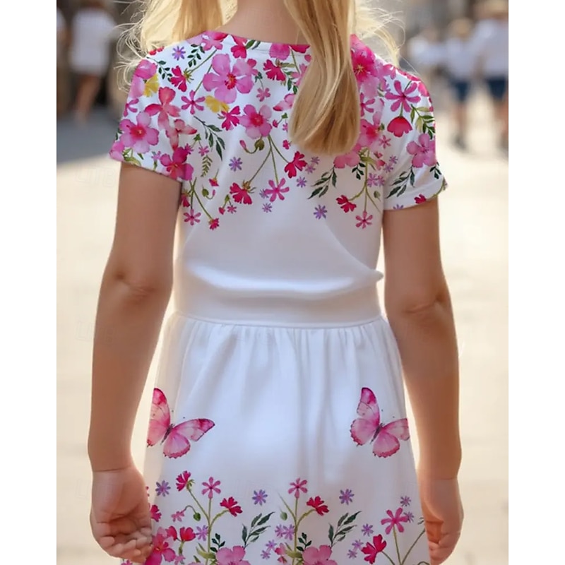 Girls' 3D Floral Butterfly Dress Short Sleeve Summer Spring Vacation Daily Holiday Princess Beautiful Sweet Kids 4-12 Years Casual Dress A Line Dress Knee-length Regular Fit3