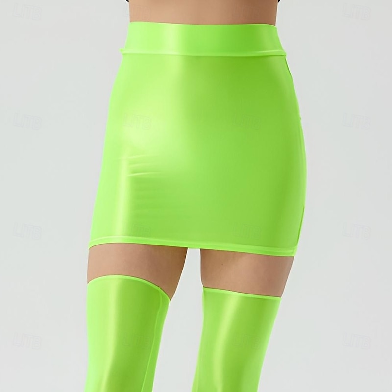 Neon Shiny Mini Pencil Skirt - High Waist Bodycon Spandex Skirt for Halloween, Carnival, Pride Parade, Rave, and Neon Party