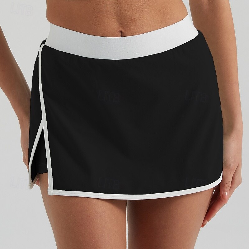 Women's Patchwork Tennis Skirts with Shorts Contrast Binding Split Moisture Wicking Breathable Tennis Golf Pickleball Black White Dark Navy Tennis Clothing2