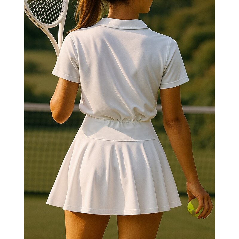 Women's Solid Colored Sports Set Tennis Set Two-piece Suit Short Sleeves Drawstring Ruched Ruffle Sweat-Wicking Moisture Wicking Breathable Tennis Golf Pickleball White Tennis Clothing3