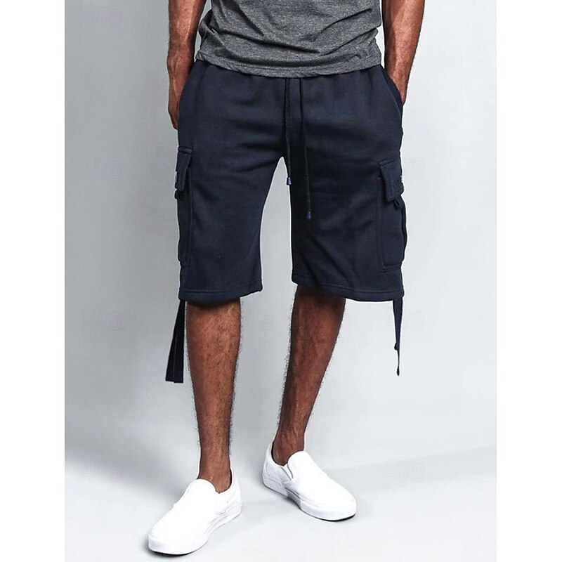 Men's Cargo Shorts Sweat Shorts Shorts Bermuda shorts Drawstring Elastic Waist Multi Pocket Plain Comfort Sports Knee Length Yoga Daily Fashion Streetwear Black White Micro-elastic3