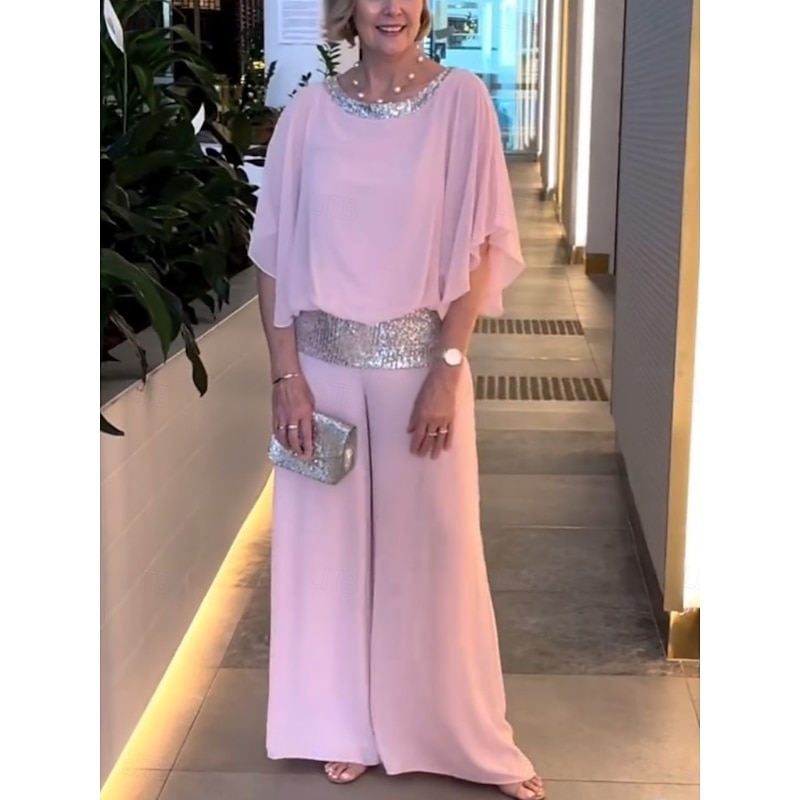 Women's 2 Pieces Fashion Streetwear Daily Pants Sets 3/4 Length Sleeve Crew Neck Solid Color Sequins Patchwork Casual Daily Black White Pink Summer Regular Fit