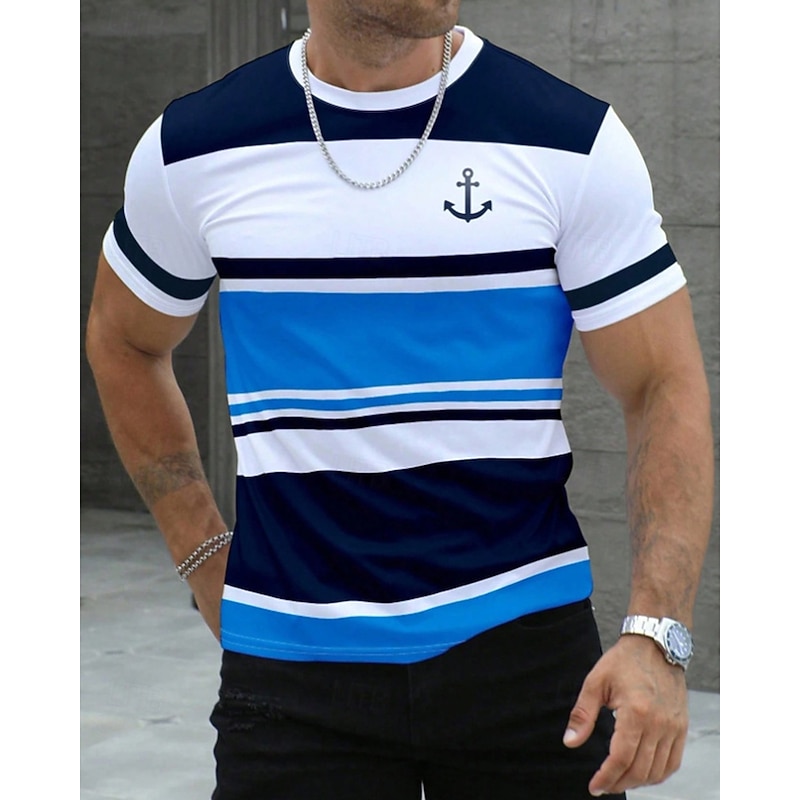Men's T Shirt Tee Short Sleeve Shirt Tee Top Short Sleeve Crew Neck Summer Color Block Fashion Designer Basic Print Vacation Street Going out Red Navy Blue Blue Top Tee for Men3