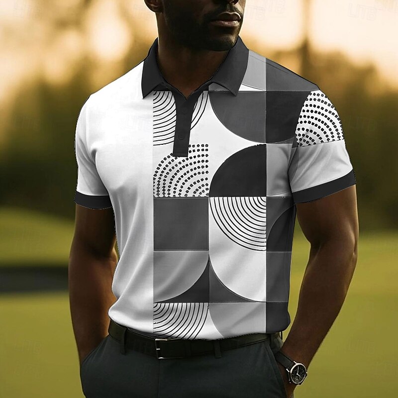 Men's Geometric Pattern Polo Short Sleeve Polo Shirts Collared Shirts Casual School Outdoor Daily Wear 3D Print Summer Black Red Blue4