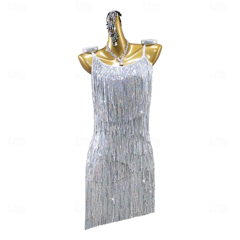 Latin Salsa Dance Dress Tassel Sequins Women's Rumba Chacha Performance Party Costume Sleeveless3