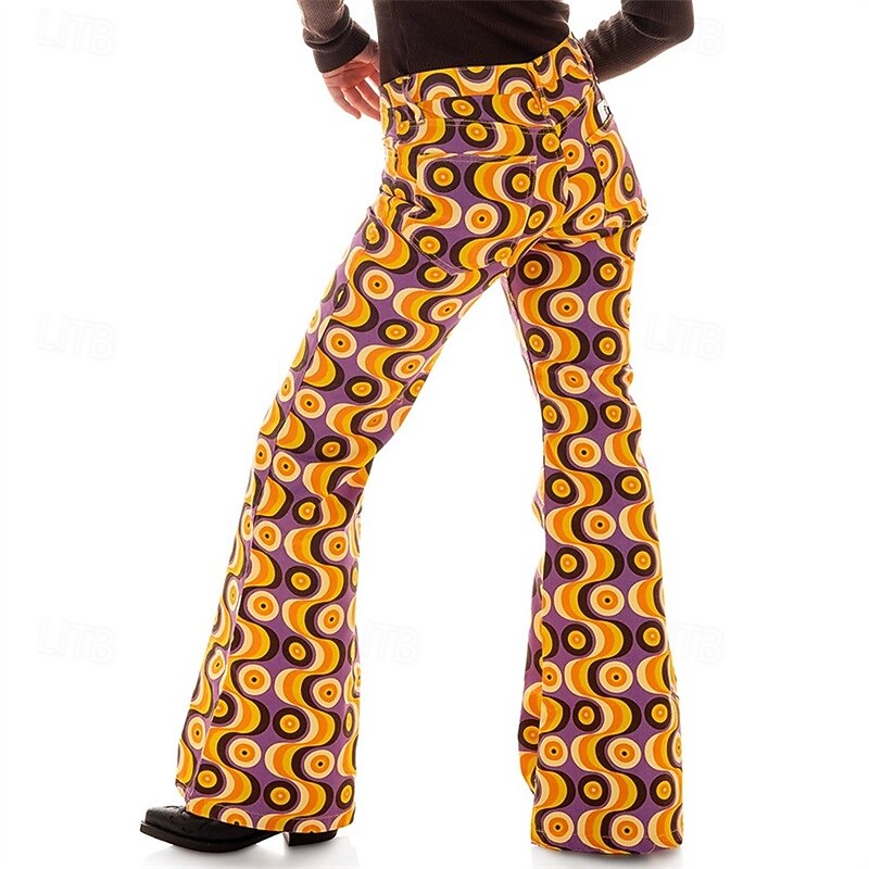 Retro Vintage 1970s Groovy Bell Bottom Pants Flared Trousers Disco mid rise Psychedelic Fancy Dress Women's Halloween Carnival Vacation Music Festival Festival Adults' Pants2