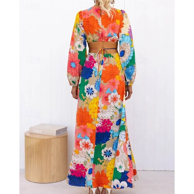 Women's Long Dress Maxi Dress Floral Dress Boho Dress Print Dress Fashion Classic Modern Outdoor Vacation Holiday Regular Fit Flower Long Sleeve Crew Neck Yellow Summer3