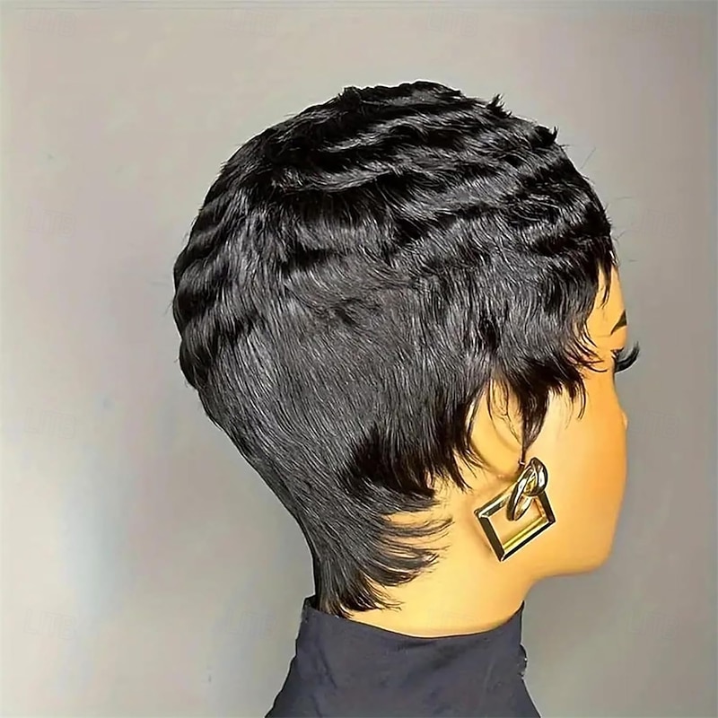 Pixie Cut Wig Synthetic Wig Short Straight Bob Wig for Black Women Natural Black Color3