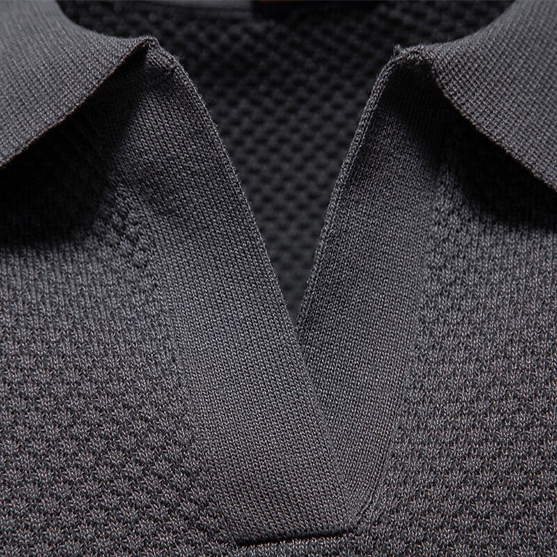 Men's Polo Knit Polo Sweater Business Casual V Neck Short Sleeve Formal Solid Color Textured Novelty Summer All Seasons Light Blue Black White Navy Blue Army Green Dark Gray Polo3