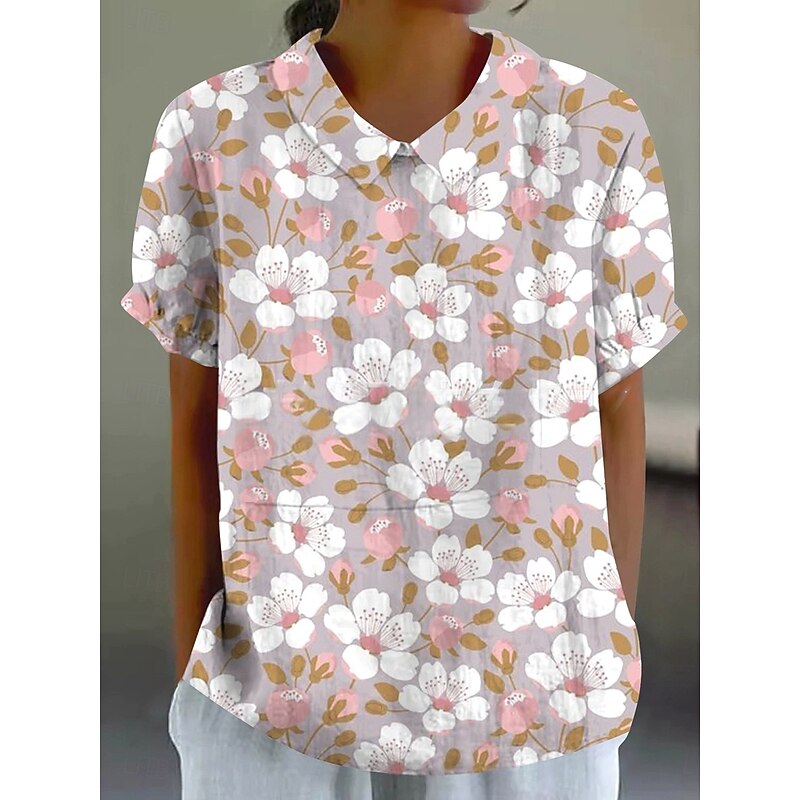 Women's Blouse Floral Graphic Vintage Tropical Stylish Short Sleeve Shirt Collar Regular Tops Daily Holiday Going out Print Sage Green White Pink Purple Rose Pink Summer Spring