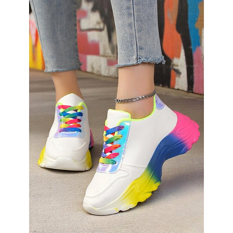 Women's Colorful Gradient Sole Chunky Sneakers – Fashion Rainbow Lace-Up Trainers for Casual Outfits, LGBT Festival Outfits and Street Style2