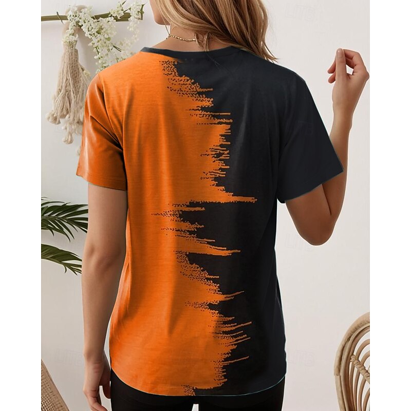 Women's T Shirt Graphic Geometric Color Gradient Vintage Stylish Modern Short Sleeve V Neck Regular Tops Daily Print White Yellow Red Blue Purple Summer Spring3