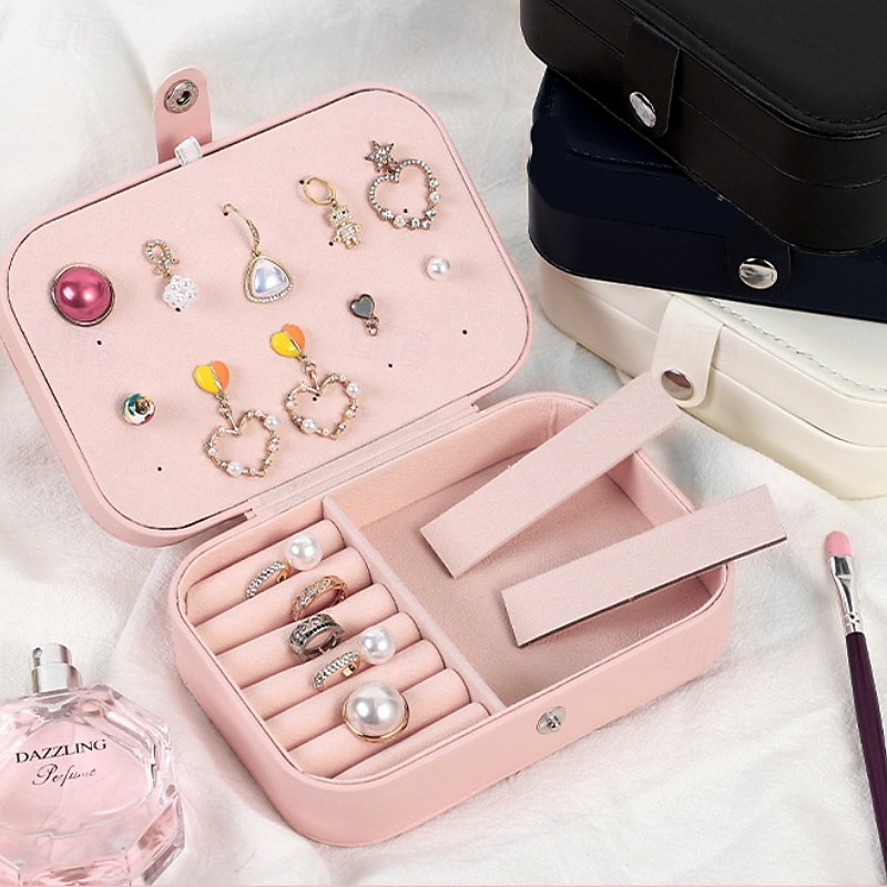 Double Layer Portable Jewelry Box Organizer for Earrings, Necklaces, Rings, Simple Elegant Travel Jewelry Case, Anti-Oxidation Storage Box for Women