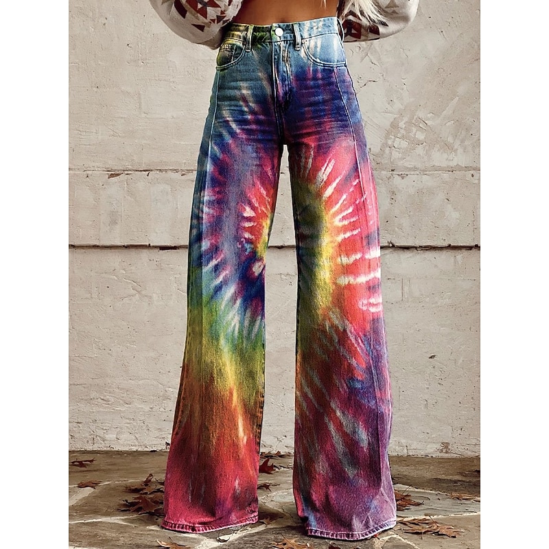Retro Vintage Boho 1970s Pants Wide Legged Pants Hippie Disco High Waist Floral Faux Jeans Style Fancy Dress Women's Halloween Carnival Music Festival Pride Parade Retro Theme Party Adults Pants