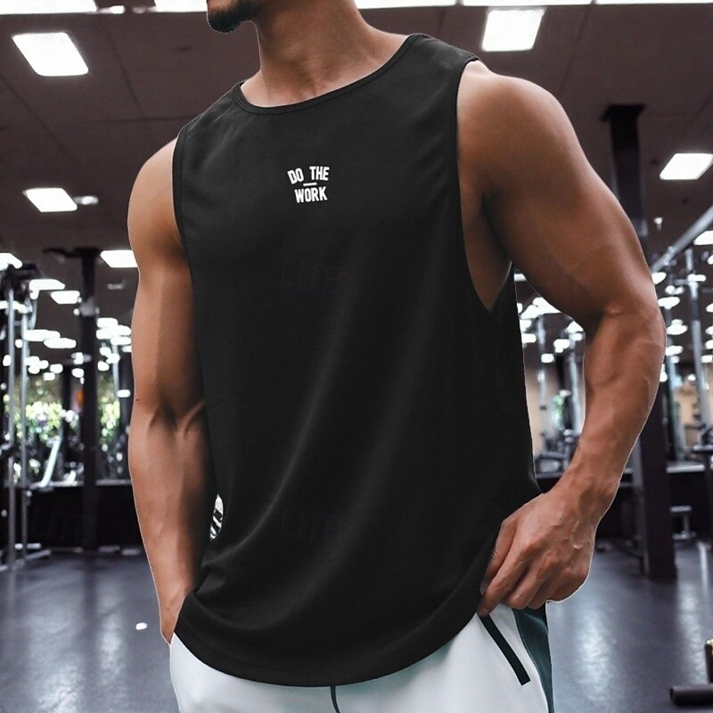 Men's Tank Top Vest Top Undershirt Sleeveless Shirt Sleeveless Crew Neck Summer Letter Fashion Designer Basic Print Vacation Street Going out Black+ Khaki Black White Top Tee for Men