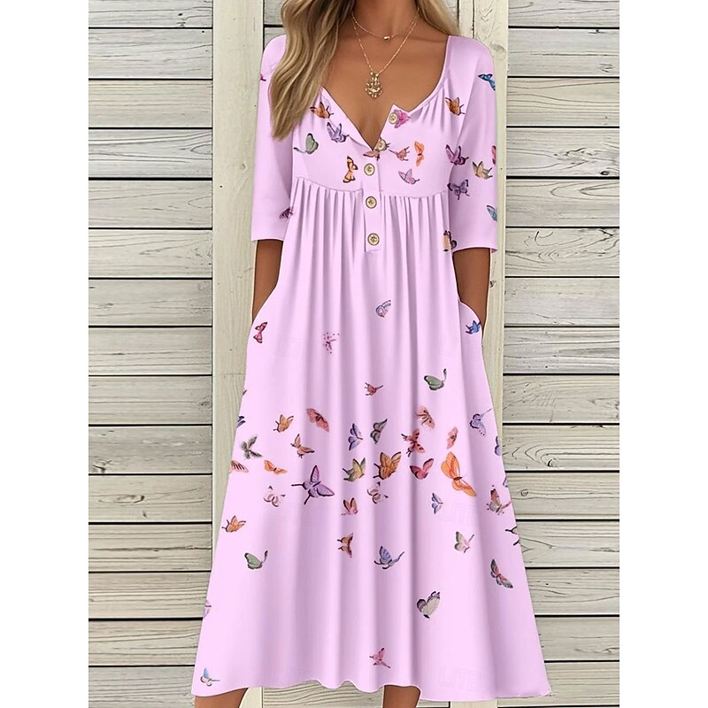 Women's Midi Dress Casual Dress Sundress A Line Dress Summer Dress Vacation Casual Beach Holiday Loose Fit Floral Graphic Short Sleeve Crew Neck White Pink Blue Summer3