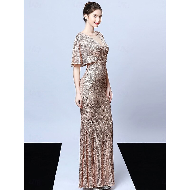 A-Line Quinceanera Dresses Elegant Dress Formal Wedding Floor Length Short Sleeve V Neck Sequined with Tassel3