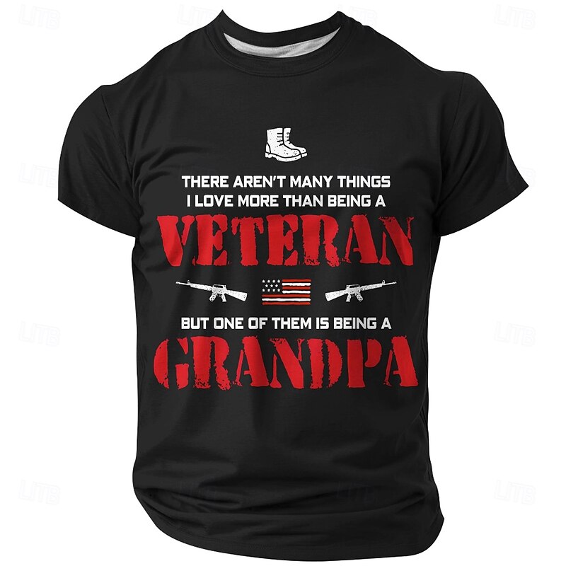 Men's Veterans Grandpa T Shirt Short Sleeve T shirt 3D Print Crew Neck Shirt Fashion Daily Basic Street Casual Daily Black Blue Brown Summer Spring All Seasons Clothing Apparel S M L XL XXL XXXL