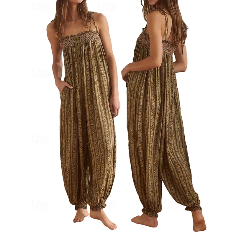 Women's Normal Jumpsuit Streetwear Floral Sleeveless U Neck Print Daily Weekend Regular Fit Black White Purple Summer