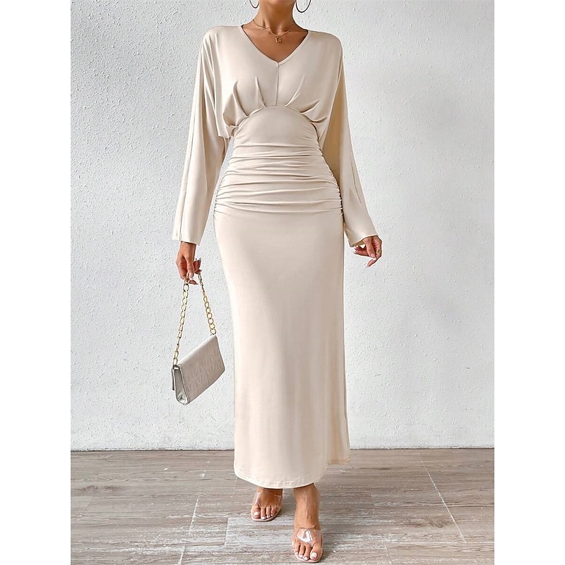 Dress Mother of the Bride Dress Elegant V Neck Floor Length Jersey Long Sleeve with Ruched4