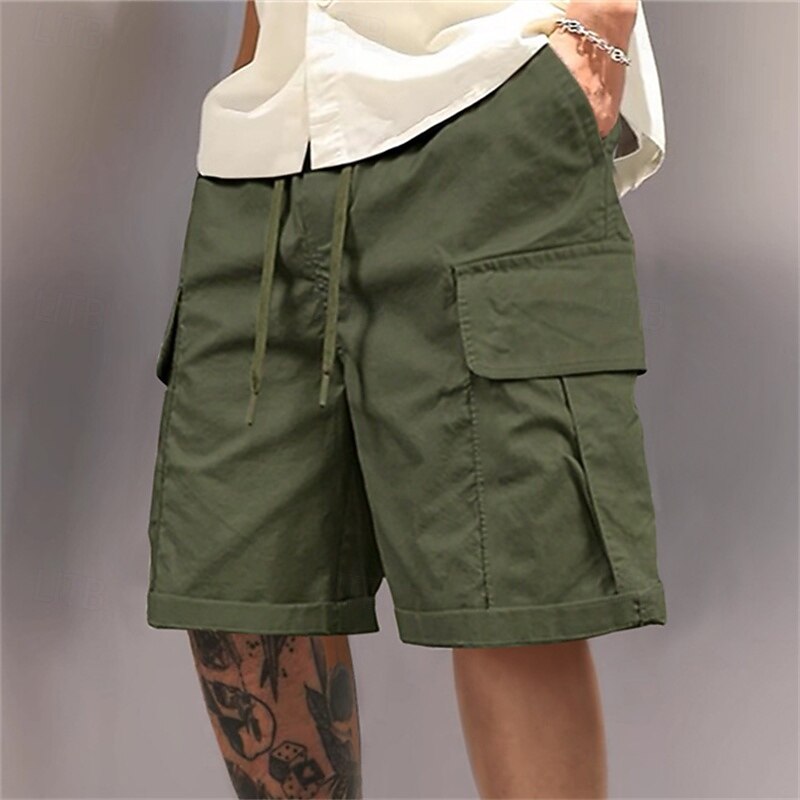 Men's Cargo Shorts Outdoor Shorts Running Shorts Casual Shorts Hiking Shorts Elastic Waist Multi Pocket Plain Moisture Wicking Wearable Knee Length Outdoor Casual Daily Vacation Fashion Black Light4