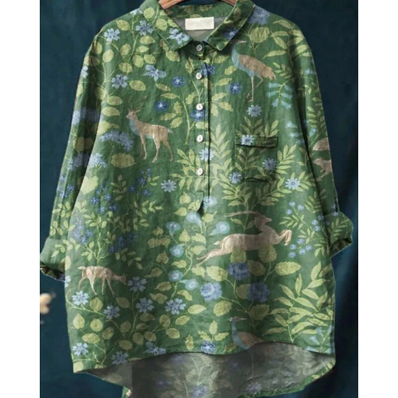 Women's Shirt Boho Shirt Blouse Flower Modern Boho Long Sleeve Shirt Collar Regular Tops Daily Holiday Going out Buttons Print Grass Green Light Green Navy Blue Purple Fuchsia Summer4