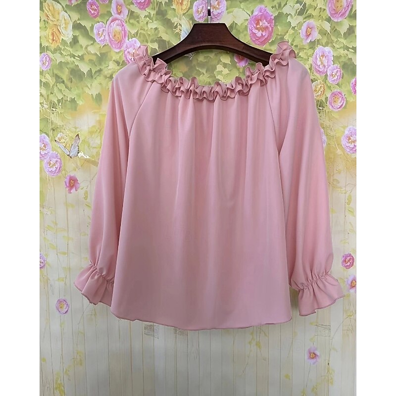 Women's Shirt Blouse Plain Modern Casual Long Sleeve Off Shoulder Regular Tops Daily Holiday Going out Ruffle Backless Black White Pink Blue Summer2