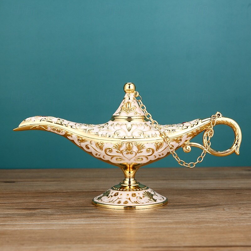 Vintage Aladdin Lamp Decor,21cm European Style Wish Lamp Figurine, Russian Home Ornament for Housewarming, Elegant Art Craft Gift2