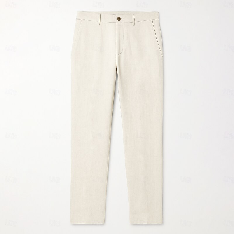 Men's 100% Linen Pants Solid Color Breathable Full Length Formal Wedding Outdoor Elegant Vacation Navy Blue Beige Micro-elastic3