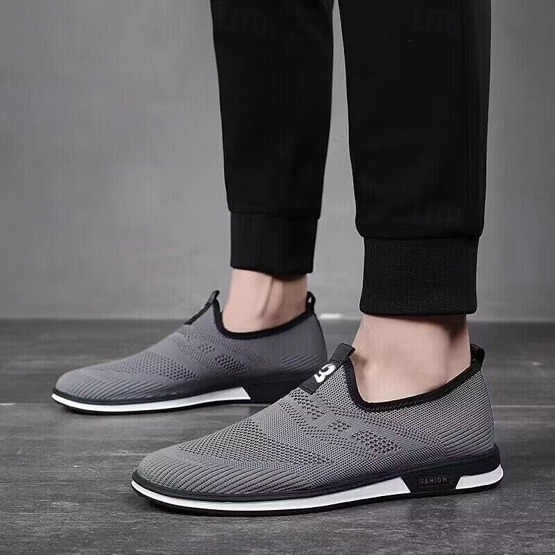 Men's Grey Knit Slip-On Sneakers with Elastic Fit - Breathable, Flexible Footwear for Running, Sports and Active Lifestyles3