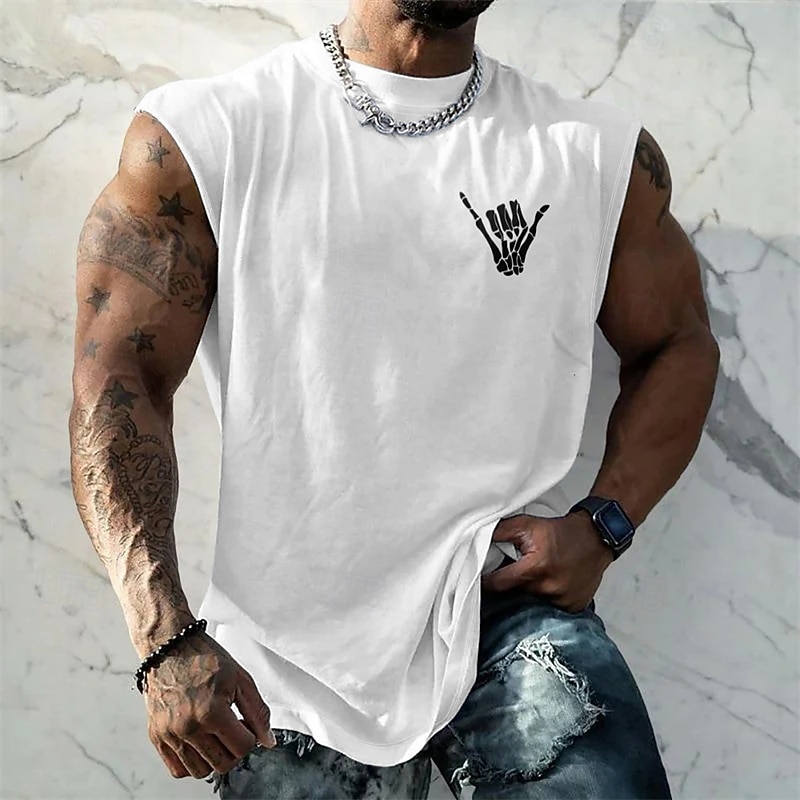 Men's Tank Top Vest Top Undershirt Sleeveless Shirt Sleeveless Crew Neck Summer Hand Fashion Designer Basic Print Vacation Street Going out White Red Blue Top Tee for Men