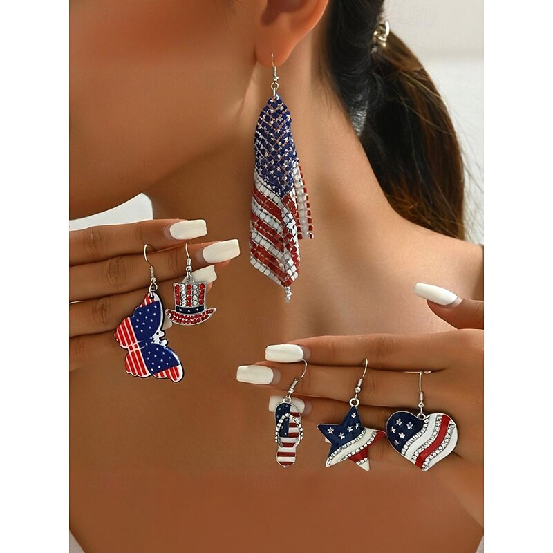 Women's Patriotic American Flag Earrings - Red, White and Blue Earrings, Multiple Looks for Women, Perfect for 4th of July and National Holidays, Stylish American Flag Jewelry Collection