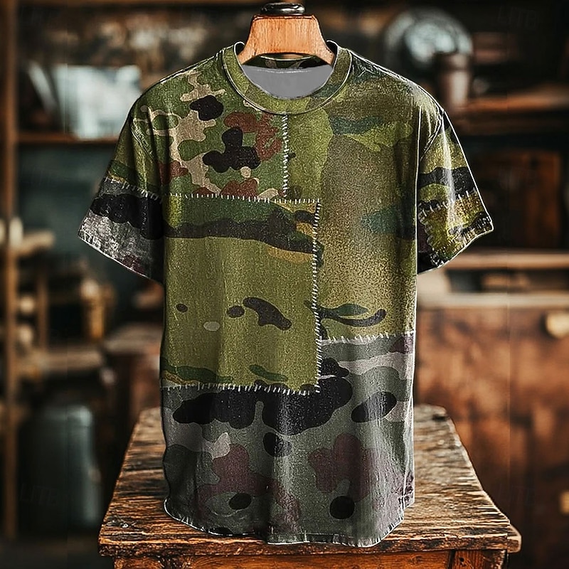 Men's Camouflage T Shirt Short Sleeve T shirt 3D Print Crew Neck Shirt Retro Vintage Vintage Retro Party Street Casual Green Summer Spring All Seasons Clothing Apparel S M L XL XXL XXXL 4XL