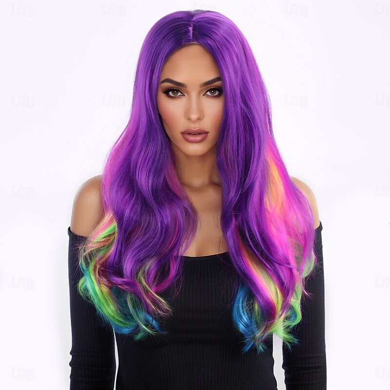 Synthetic Wig Wavy Bouncy Curl Layered Haircut With Bangs Machine Made Wig 22 inch A1 Synthetic Hair Women's Classic Comfortable Color Gradient Brown3