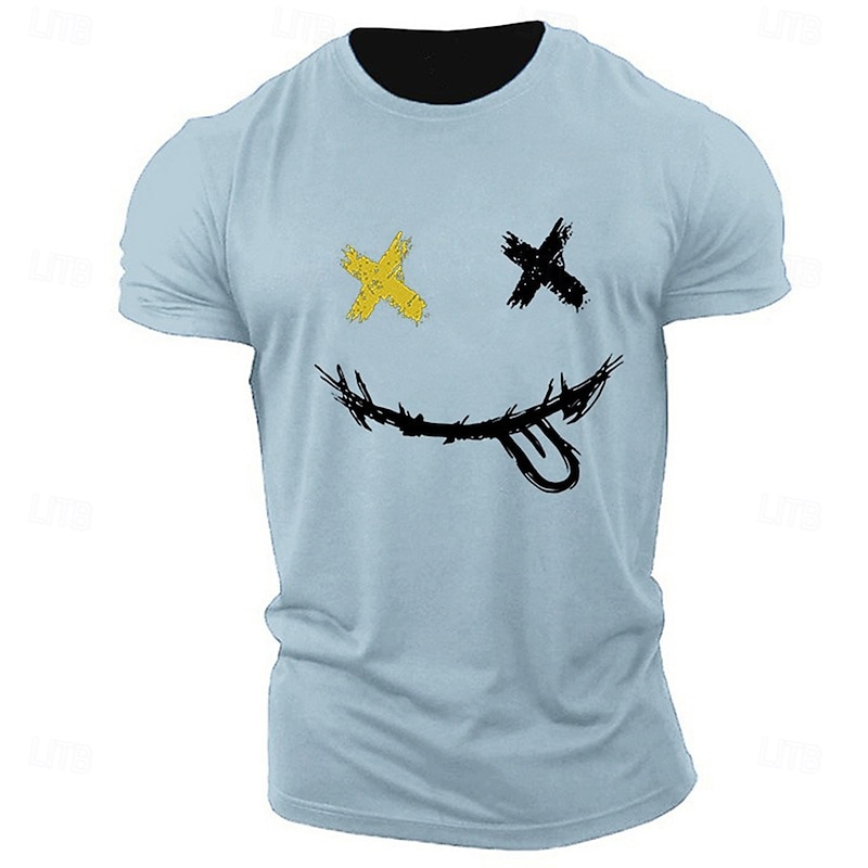 Men's Casual Short Sleeve Graphic T-Shirt with X-Eyes Smiley Face Design3