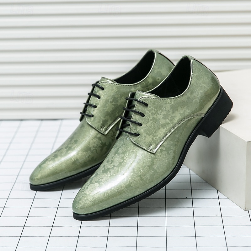Men's Green Glossy Oxford Shoes with Lace-up Design - Fashion-forward, Formal, Suitable for Business Meetings and Semi-Formal Events2