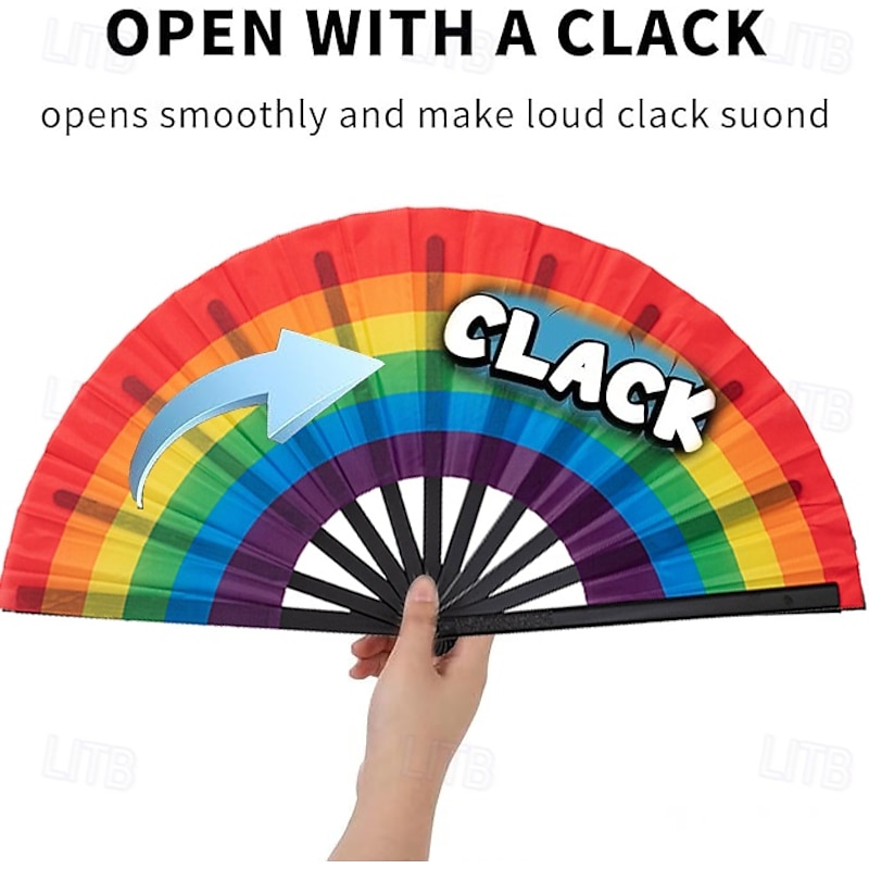 Pride Folding Fan Boots on The Ground Holographic Folding Hand Fan, Rainbow Line Dance Clap Fan, LGBTQ Party Supplies, Love is Love Foldable Popping Fan in Laser Colors2