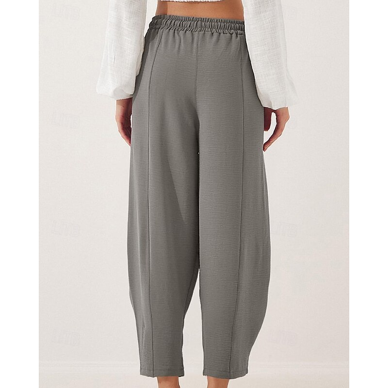 Women's Slacks Pants Trousers Fashion Streetwear Full Length Natural Plain Pocket Elastic Drawstring Design Outdoor Comfortable Outdoor Vacation Apricot Light Sky Blue Grey Navy Summer Regular Fit2