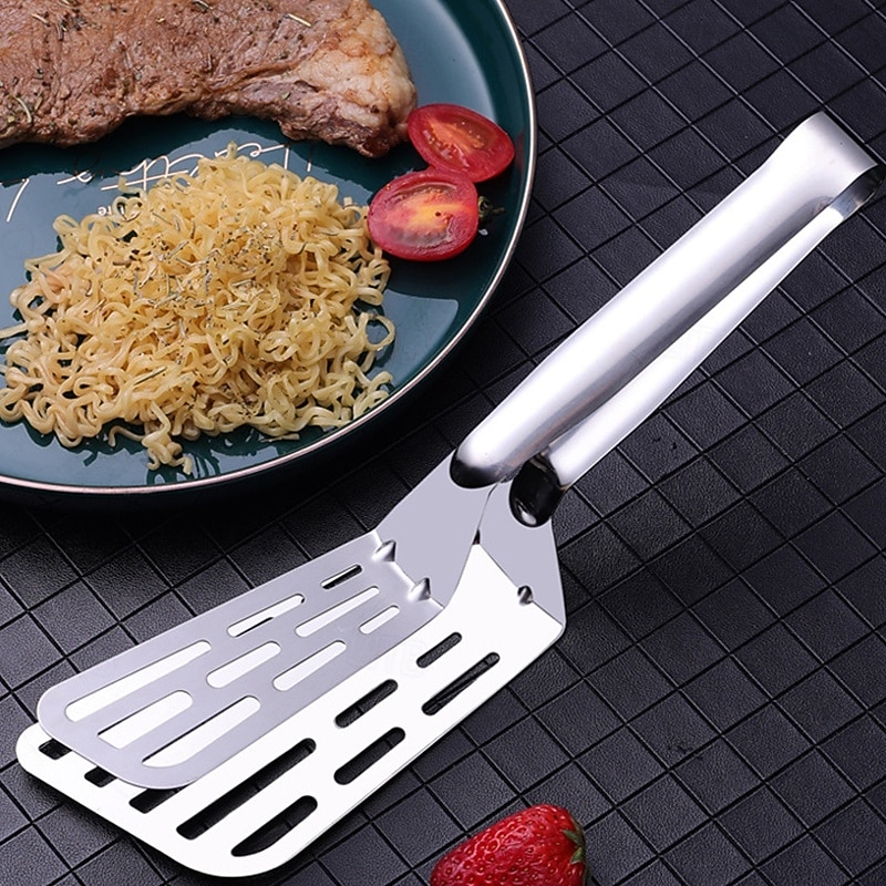 Stainless Steel Slotted Spatula - Stainless Steel Steak Clamps Kitchen Barbecue Food Flipping Spatula Tongs Clip For Burgers BBQ Pizza Pies Fish2