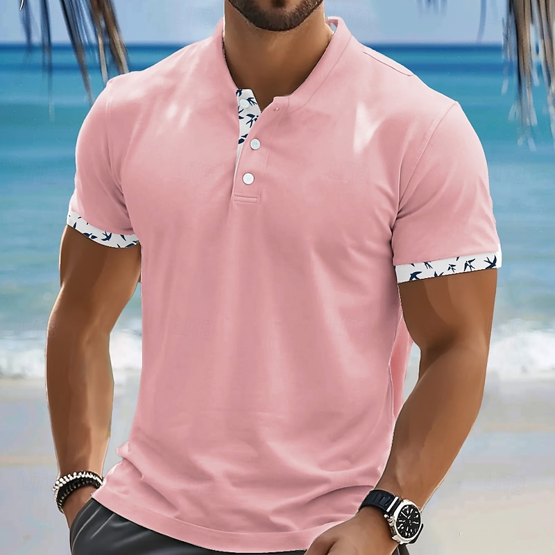 Men's T Shirt Henley Shirt Short Sleeve Designer Casual Street Casual Daily Summer Spring Light Pink Light Green Light Blue Henley Henley T-Shirt2