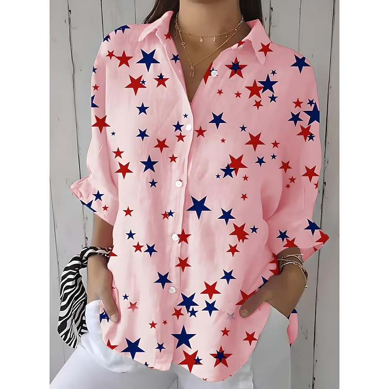 Women's Patriotic Shirt Graphic Flag Star Vintage Tropical Daily Regular Tops Work Daily s Print White Pink Blue Spring3