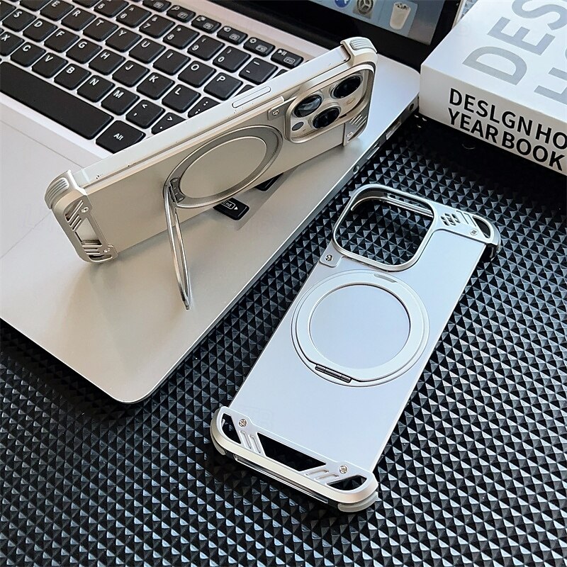 Phone Case For iPhone 16 15 14 Pro Max Back Cover Magnetic Adsorption with Stand Holder Magnetic Support Wireless Charging Retro Geometric Pattern PC Metal2