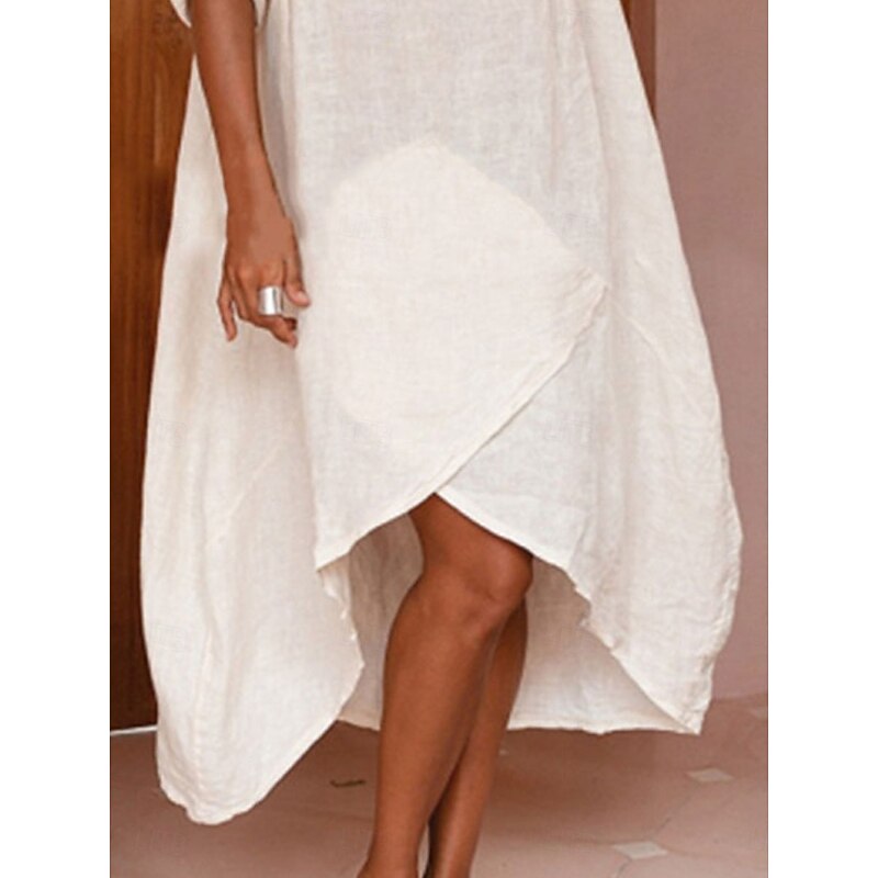 Women's Midi Dress A Line Dress Summer Dress Casual Daily Loose Fit Plain 3/4 Length Sleeve Notched Neck White Purple Green Army Green Summer2