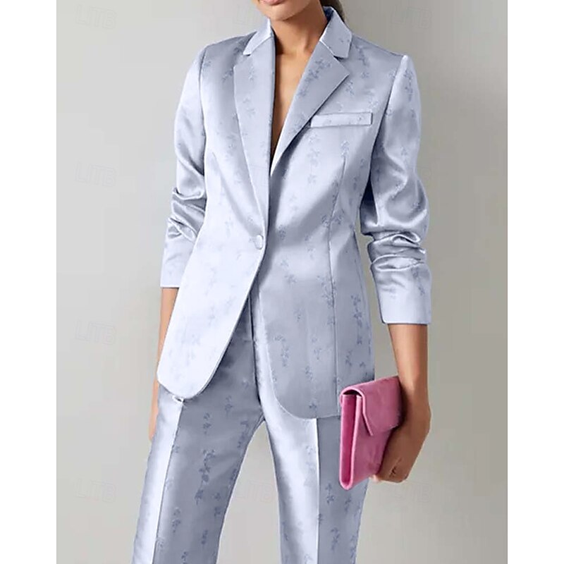 Women's 2 Pieces Suits Formal Wedding Guest Formal Evening Satin Elegant Vintage Simple Long Sleeve Ankle Length Notched Lapels Single Breasted4