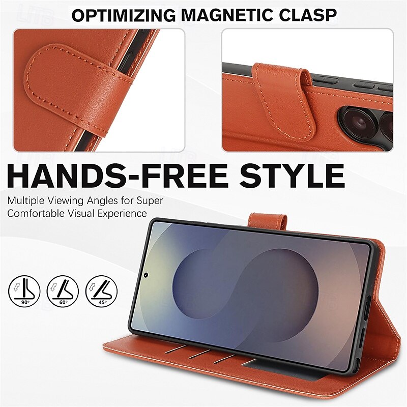 Phone Case For Samsung Galaxy S25 S25 Edge S24 S23 Ultra Plus S22 Plus  Ultra A55 5G A35 5G A25 A15 A14 Wallet Case with Stand Holder with Wrist Strap Card Slot TPU PC PU Leather2