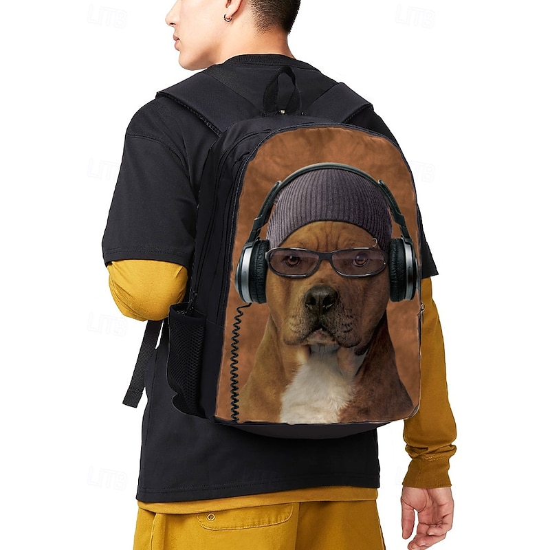 Boys 3-piece Cool Dog Headphones Printed Backpack Set - Stylish School Bag, Insulated Lunch Bag and Pencil Case for Primary School Students and Daily Use Vincent Hie2