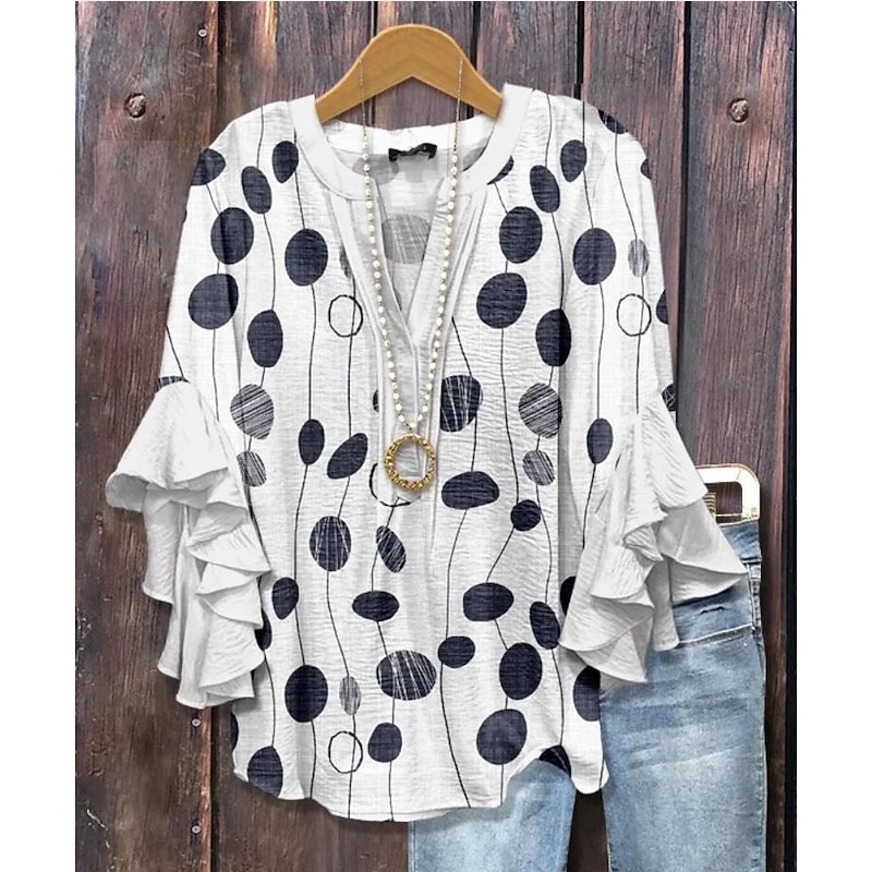 Women's Blouse V Neck Graphic Geometric Bohemia Vintage Daily 3/4 Length Sleeve Regular Tops Daily Holiday Vacation Wear Print Black White Yellow Green Khaki Summer Spring Fall4